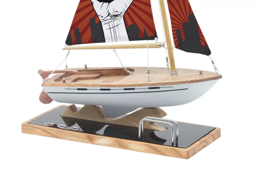 Lucky Sailboat Model C300.T8 With Acrylic Stand & Art Silk Sail