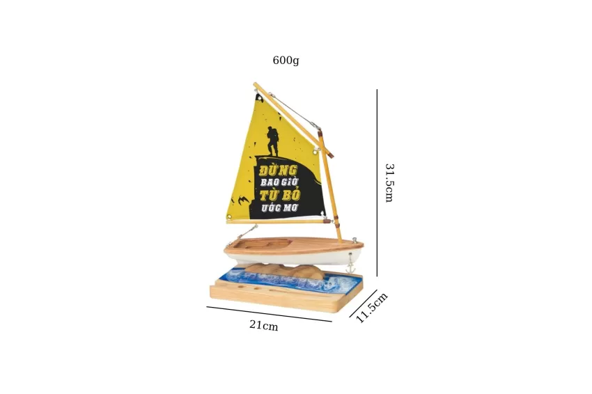 Mô Hình Thuyền Lucky C200.T7 - Lướt Sóng Resin Epoxy, Cánh Buồm Vải, Quà Tặng Phong Thủy Cao Cấp, Đẹp Mắt