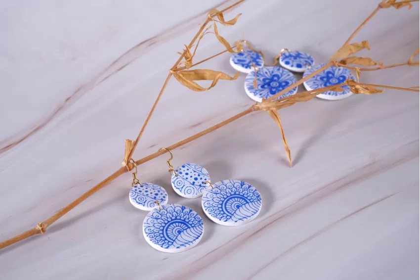 The Ceramics Clay Earrings, Characteristic White Background Of Thanh Hoa Porcelain, Ladylike Style, Luxurious And Noble