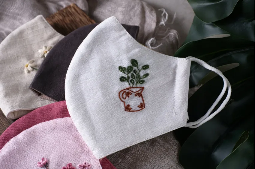 Embroidered Linen Facial Mask, Soft And Breathable Linen Material, Comfortable For Long-Term Wear, Optimally Prevents Dust And Bacteria