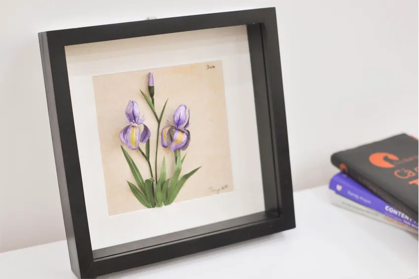 Iris, 25 x 25 Paper Flower Painting, Paper Flower Frame, Interior Decoration, Handmade Gifts, Personalized Gifts