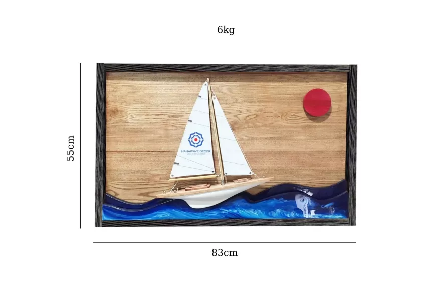 Model L380.P1, Quote Painting Printed Sail, Lucky Sailboat Model Wall Frame