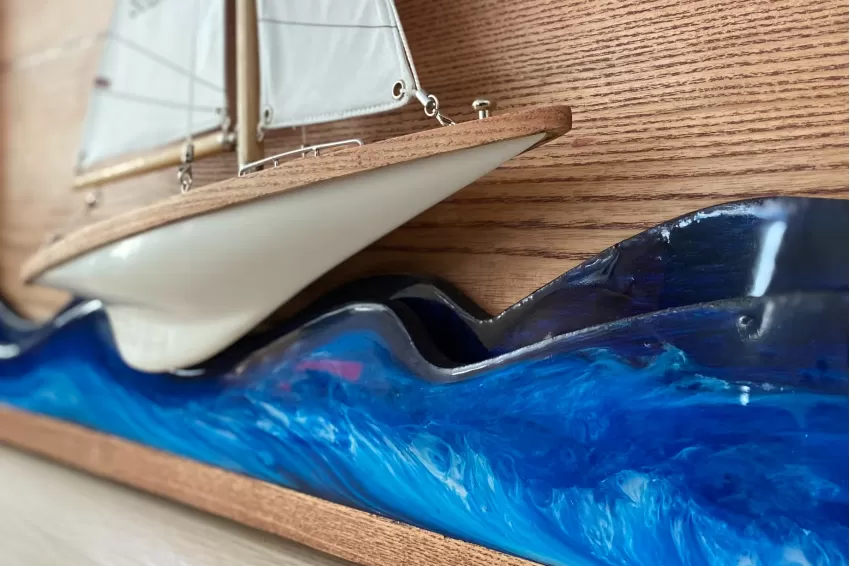 Model L380.P1, Calligraphy Printed Sail, Lucky Boat Model Wall Frame