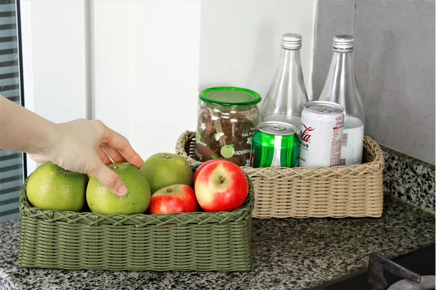 Matcha Green Hand Woven Tray, Set of 3 Sizes, Made from Recycled Materials, Various Sizes Available, Convenient and Versatile