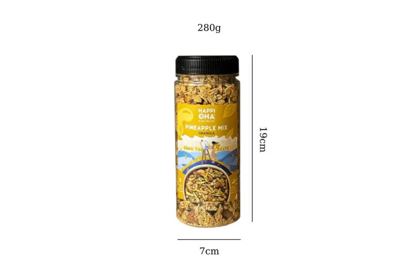 Granola Pineapple Mix Happi Oha, Vị Trái Cây Ngọt Thanh Chua Nhẹ, Granola Không Đường, Granola Chua Ngọt, Ngũ Cốc Vị Trái Cây