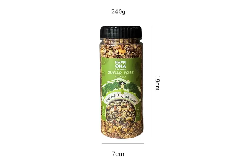 Granola Sugar Free Happi Oha, Vị Bùi, Bữa Sáng Đủ Dinh Dưỡng, Đồ Ăn Nhẹ Ít Calo, Granola Ăn Kiêng, Granola Giòn Thơm