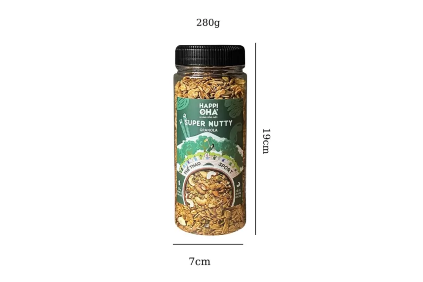 Granola Super Nutty Happi Oha, Vị Ngọt Bùi, Không Quả Khô, Ngũ Cốc Siêu Hạt, Granola Hỗ Trợ Ăn Kiêng, Granola Ngọt Tự Nhiên