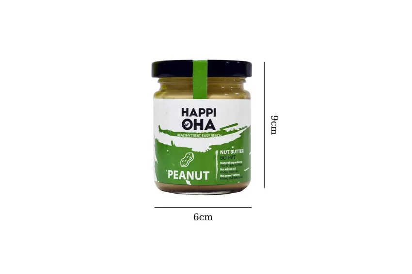 Natural Peanut Butter - Bơ Đậu Phộng Happi Oha, Bơ Đậu Phộng Nguyên Chất, Bơ Đậu Phộng Tự Nhiên, Bơ Đậu Phộng Không Đường, Ăn Vặt Lành Mạnh