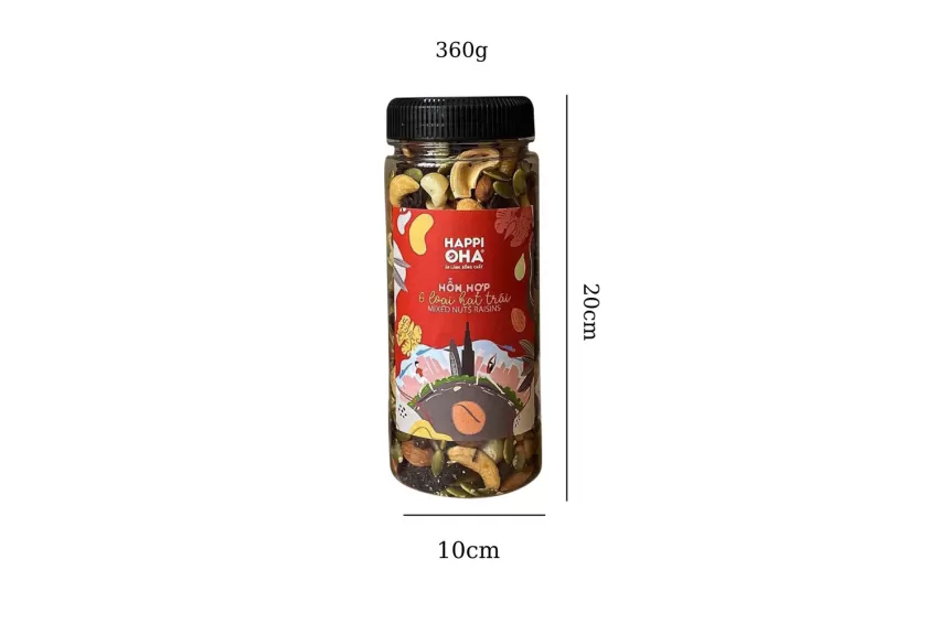 Mixed Nuts Raisins - Hỗn Hợp Hạt Sấy Happi Oha, Hạt Ăn Kiêng Mix Loại, Hạt Khô Thực Dưỡng, Đồ Ăn Vặt Dinh Dưỡng