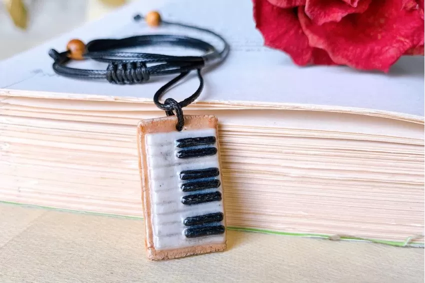 Piano Key Ceramic Necklace, Handcrafted Accessory, Made Of Ceramic Clay, Vintage And Serene Style, Vintage-Inspired Jewelry