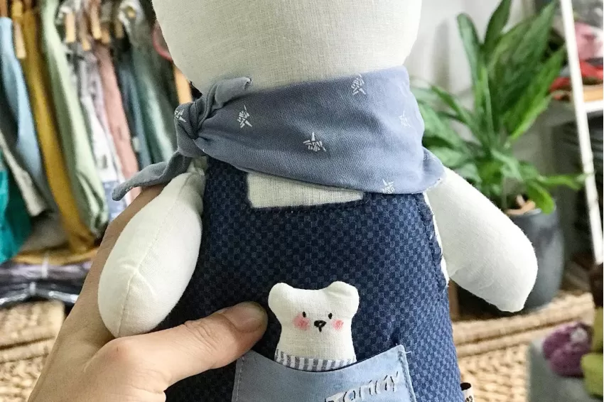 Handmade Linen Stuffed Bear, Stuffed Animal Toys, Plush Toys For Babies, Handmade Fabric Bear, Baby Sleeping Pillow