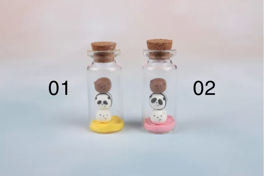 We Bare Bears Glass Bottles, Featuring Cute Bear Designs, Decorates Study Desks, Made of Clay, Handmade Product