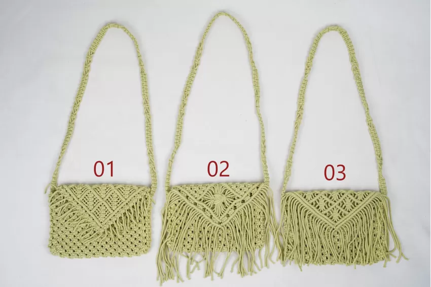 Túi Macrame Nhỏ Xanh Chuối Họa Tiết Hình Thoi, Màu Sắc Nổi Bật, Phong Cách Ấn Tượng, Quà Tặng Cho Những Cô Nàng Cá Tính