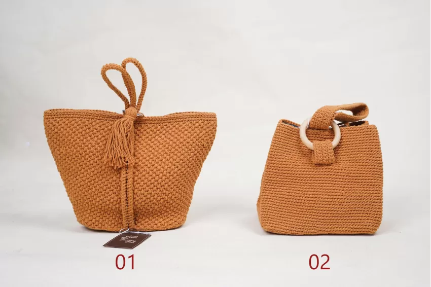 Brown-yellow Knitted Bags