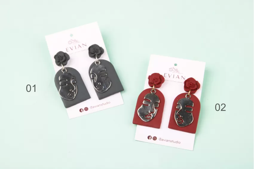 “Calm” Lady & Flower Clay Earrings, Unique And Distinctive Accessories, High Durability, Ideal Gift For Independent Girls