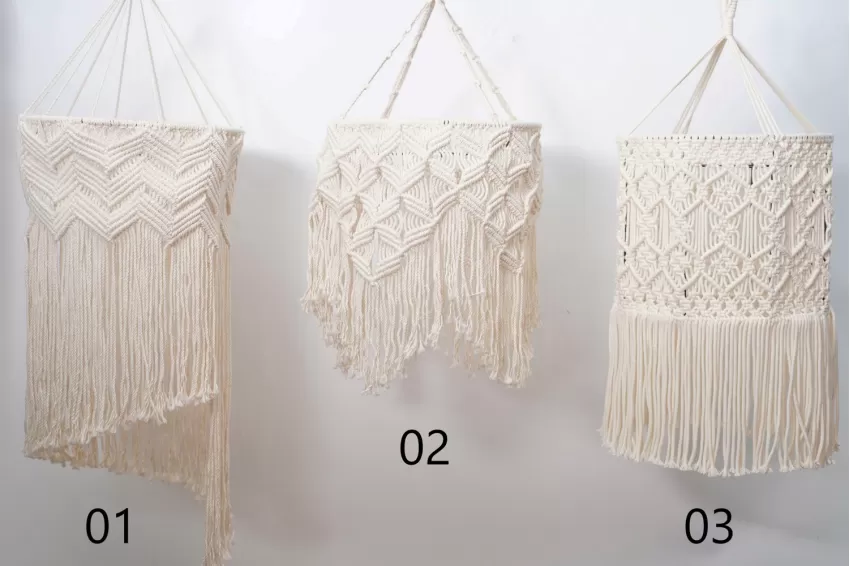 Handmade Macrame Lampshade, Made of Cotton Rope, Unique Patterns, Elegant Design, High Durability, Resistant to Yellowing, Home Decoration