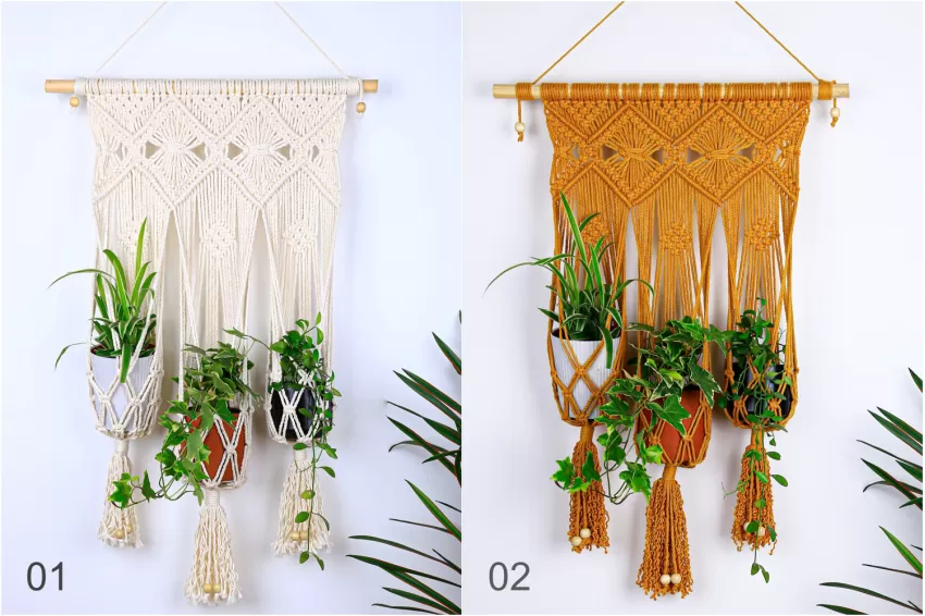 Dây Treo 3 Chậu Cây Macrame, Thiết Kế Sáng Tạo, Chất Lượng Và Bền Bỉ, Đa Năng Và Tiện Lợi, Tạo Không Gian Xanh Mát