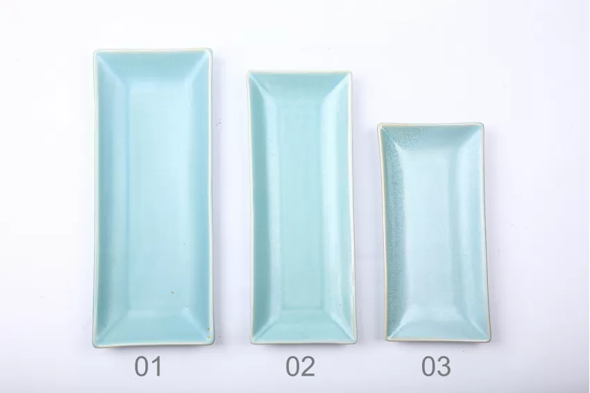 Set Of 3 Turquoise Sushi Plates, Vietnamese Elements, Matte Gloss Finish, Vietnamese Handcrafted Ceramic, Elevating Space