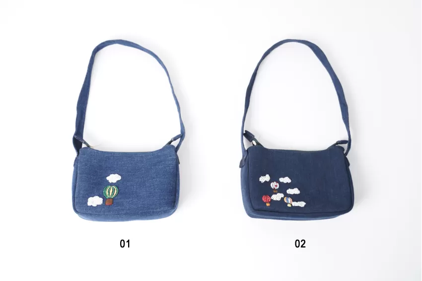 Hot-Air Balloons Embroidery Denim Baguette Shoulder Bag From Old Jeans, Exquisite Handmade Accessory, Cute Gift For Friends