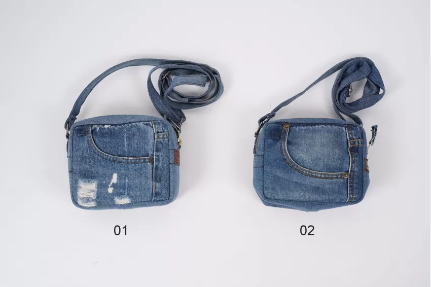 Sky Blue Denim Box Bag From Old Jeans, Compact And Convenient Design, Spacious Enough To Hold Many Items