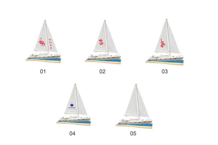 Mini Yacht With Sail Model On Epoxy Sea L600.T4