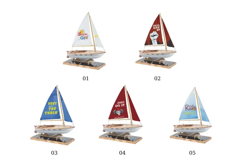 Lucky Sailboat Model C300.T8 With Acrylic Stand & Art Silk Sail