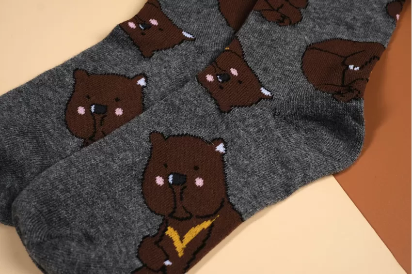 Asiatic Black Bear Socks, Socks With Brown Bear Pattern, Socks With Animal Prints, High Gray Socks, Cute Patterned Socks, Gift For Friends