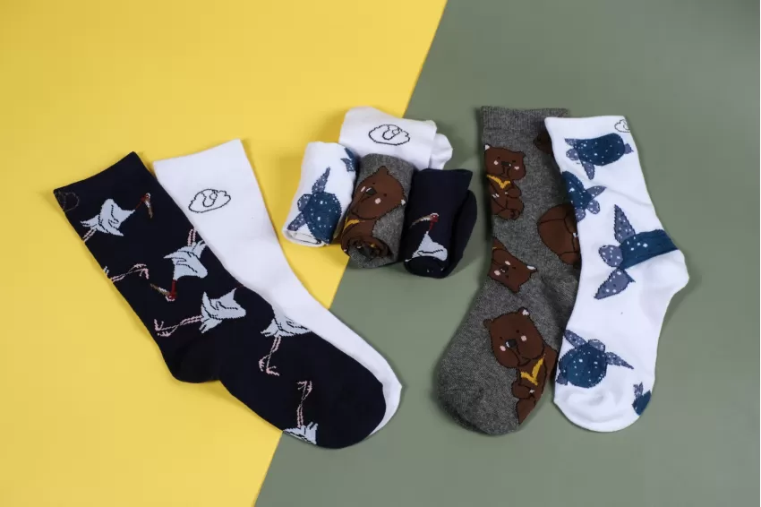 Set Of 4 Pairs Of Socks With Different Design, Sock Set For Gifting Friends, Unique Patterned Socks, Thick High Socks, Cute Patterned Socks