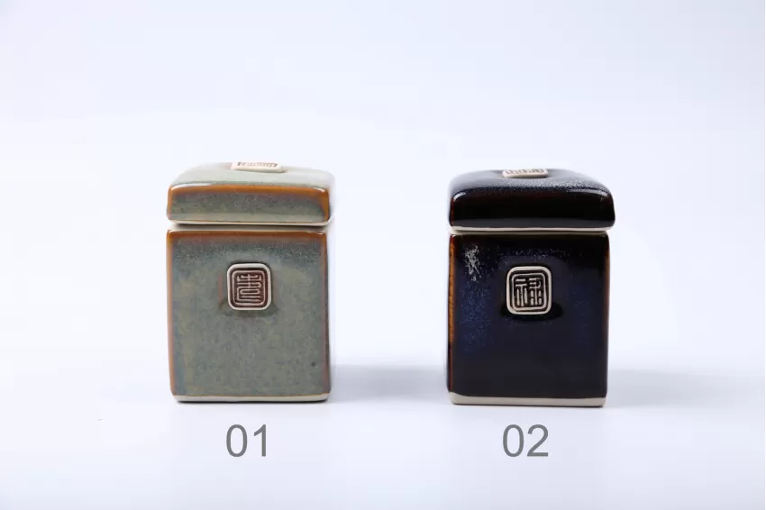 Square Ceramic Tea Box, 2 Sizes, Handcrafted Color, Glossy Finish, Vietnamese Handcrafted Ceramic, Elegant Design, Traditional Style, Vietnamese Gift