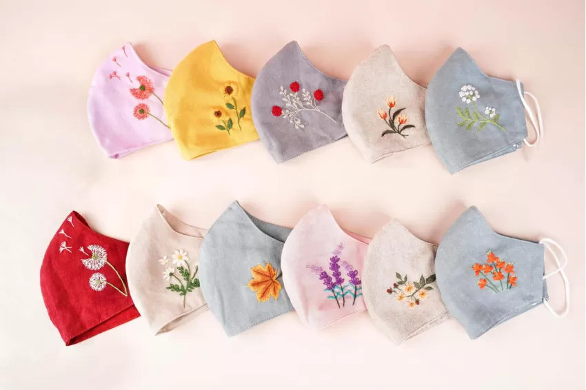 Hand Embroidered Linen Face Masks, Lightweight And Breathable Linen Material, Delicately Hand-Embroidered Patterns, Snug Fit For The Face