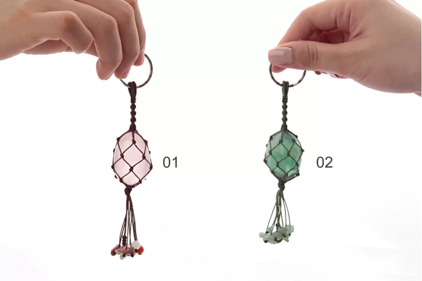 Móc Chìa Khoá Đá Phong Thuỷ, Dây Thắt Macrame Thủ Công, Đá Tự Nhiên, Giải Phóng Năng Lượng Xấu, Đá Chữa Lành, Phụ Kiện Tâm Linh