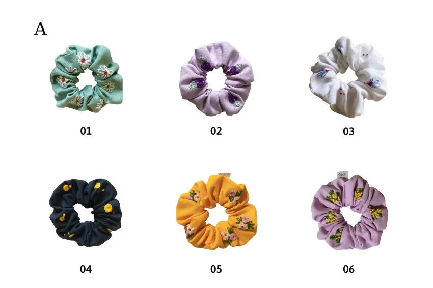 Scrunchies Linen Thêu Tay, Màu Lạnh, Xanh Dương, Xanh Lá Và Tím, Dây Buộc Tóc, Phụ Kiện Đeo Tay Xinh Xắn, Phong Cách Nhẹ Nhàng Và Nữ Tính