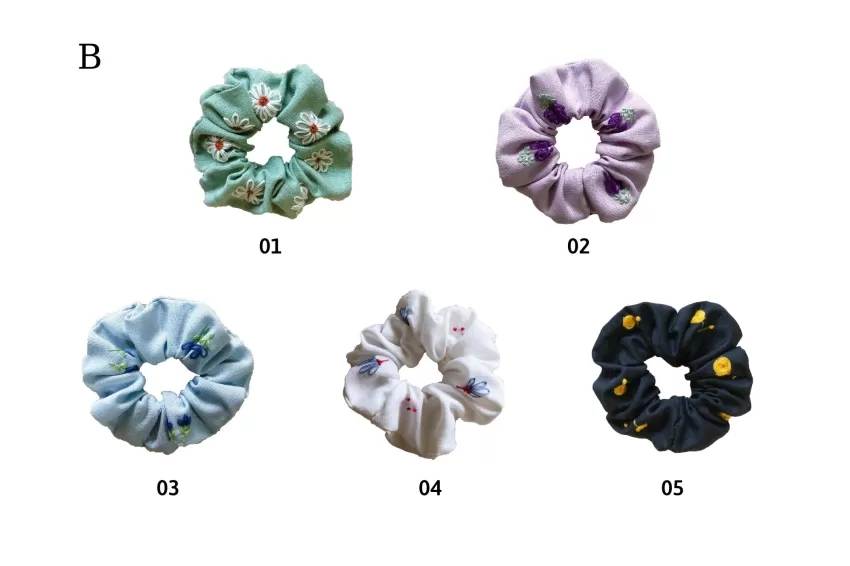 Scrunchies Linen Thêu Tay, Màu Lạnh, Xanh Dương, Xanh Lá Và Tím, Dây Buộc Tóc, Phụ Kiện Đeo Tay Xinh Xắn, Phong Cách Nhẹ Nhàng Và Nữ Tính