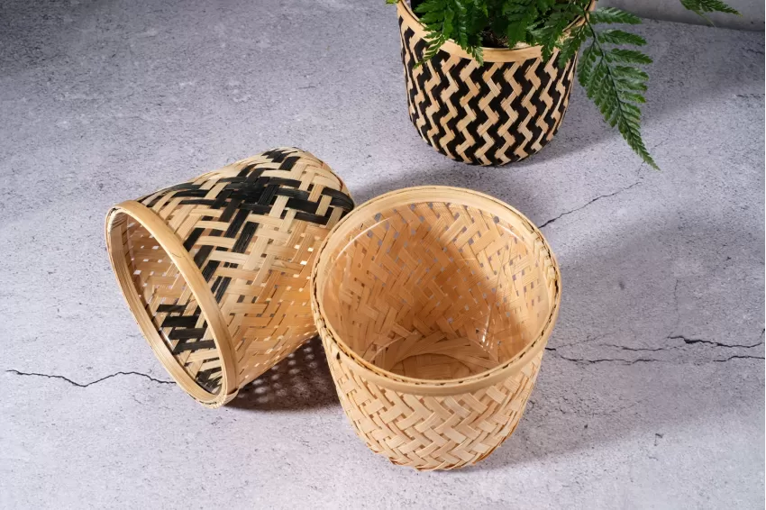 Bamboo Plant Basket, Simple Design, Modest Decorative Piece, Tabletop Plant Accent, Sturdy and Thick Product