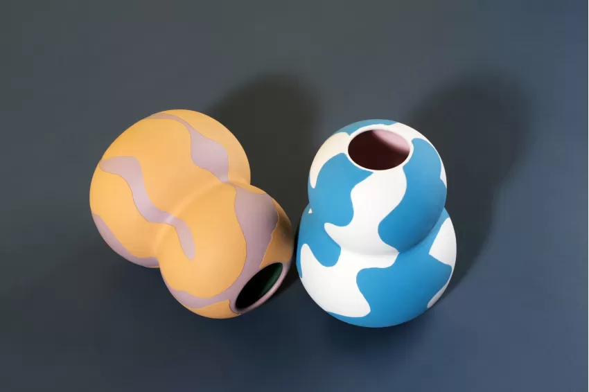 Double Oval Ceramic Vase, Striking Patterns, Unique Shape, Home Decoration, Durable and Beautiful Over Time, Handcrafted Product