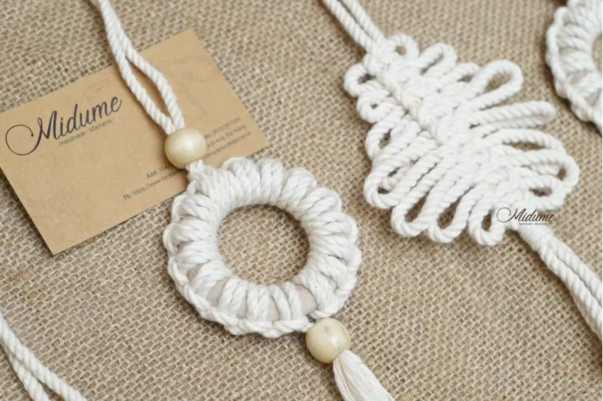 Set 5 Đồ Treo Trang Trí Macrame, Đan Thủ Công Khéo Léo, Phụ Kiện Trang Trí Độc Đáo, Chất Liệu Cotton Bền Đẹp