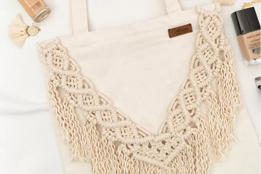 Túi Tote Macrame, Túi Tote Vuông Cổ Điển, Họa Tiết Macrame Cực Xinh, Phong Cách Thanh Lịch Nhẹ Nhàng