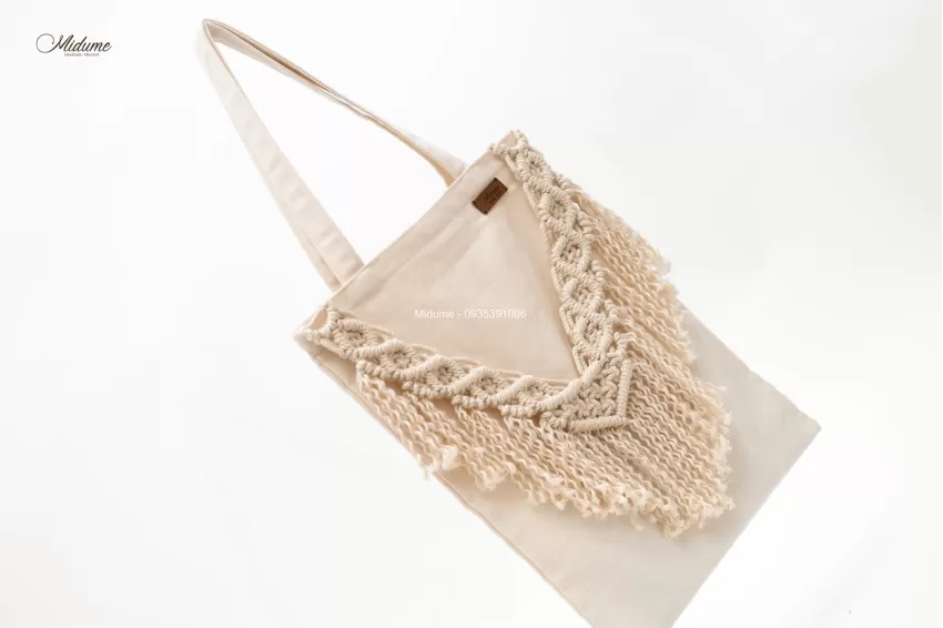 Túi Tote Macrame, Túi Tote Vuông Cổ Điển, Họa Tiết Macrame Cực Xinh, Phong Cách Thanh Lịch Nhẹ Nhàng