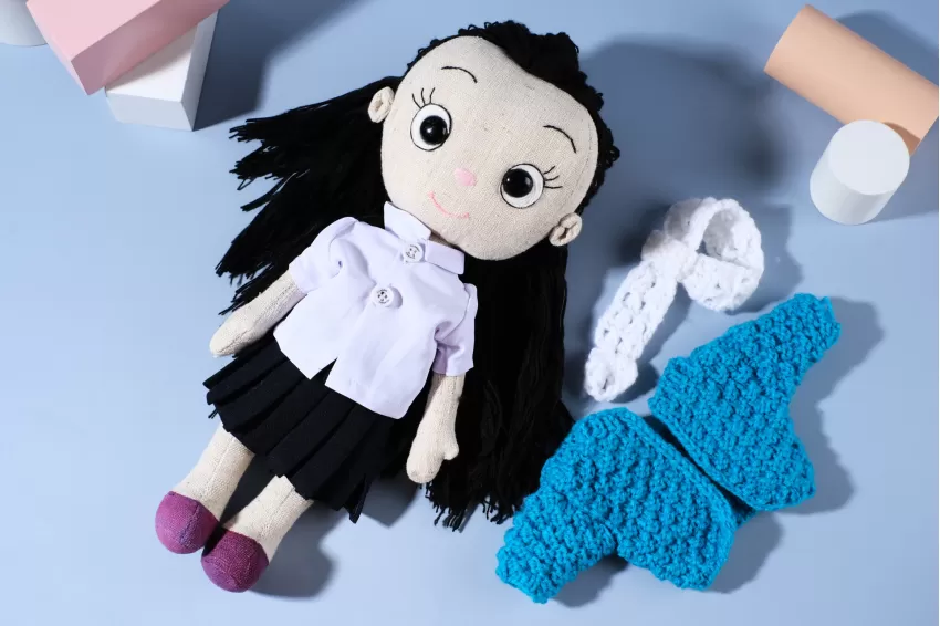 Hana School Girl Fabric Doll, Elegant Design, Thick Wool Material, Lovely Fabric Doll, Gift For Children, Featuring A Schoolgirl Pattern