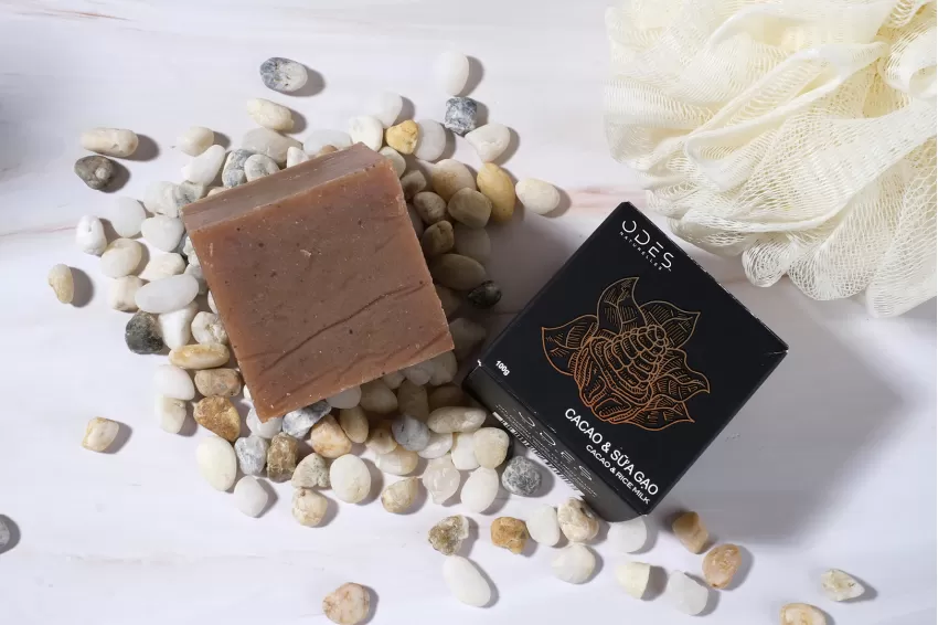 Xà Phòng Cacao Và Sữa Gạo, Không Chứa Chất Bảo Quản, Nuôi Dưỡng Làn Da Khoẻ Mạnh, Làm Dịu Mụn Viêm, Giảm Kích Ứng, Xà Phòng Lành Tính