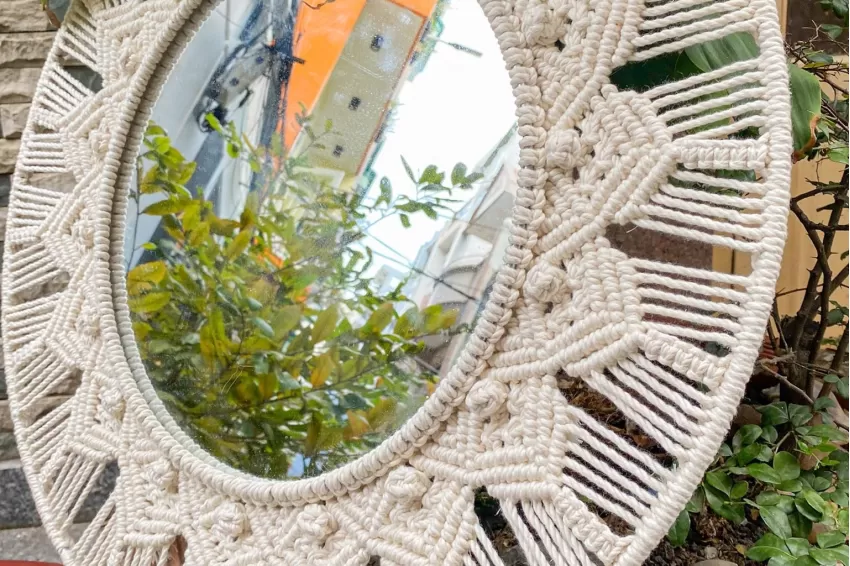 Macrame Mirror, Elegant Design, Bohemian or Vintage Style, Rustic yet Elegant, Artisanal Craftsmanship, Home Decor