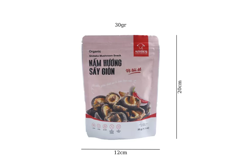 Nấm Hương Sấy Giòn Vị Tỏi Ớt, Snack Nấm Ăn Chay, Tốt Cho Sức Khỏe, Nấm Đông Cô Sấy Giòn, Nấm Khô Thả Lẩu