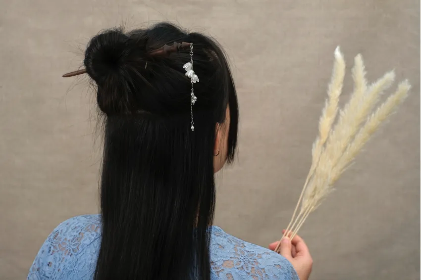 Lily Of The Valley 2 Dangle Wooden Hair Stick, Elegant Hair Accessory, Delicate White Orchid Blooms, Soft Lines, Handcrafted Stick Lily Of The Valley 2 Dangle Wooden Hair Stick, Elegant Hair Accessory, Delicate White Orchid Blooms, Soft Lines, Handcrafted Stick