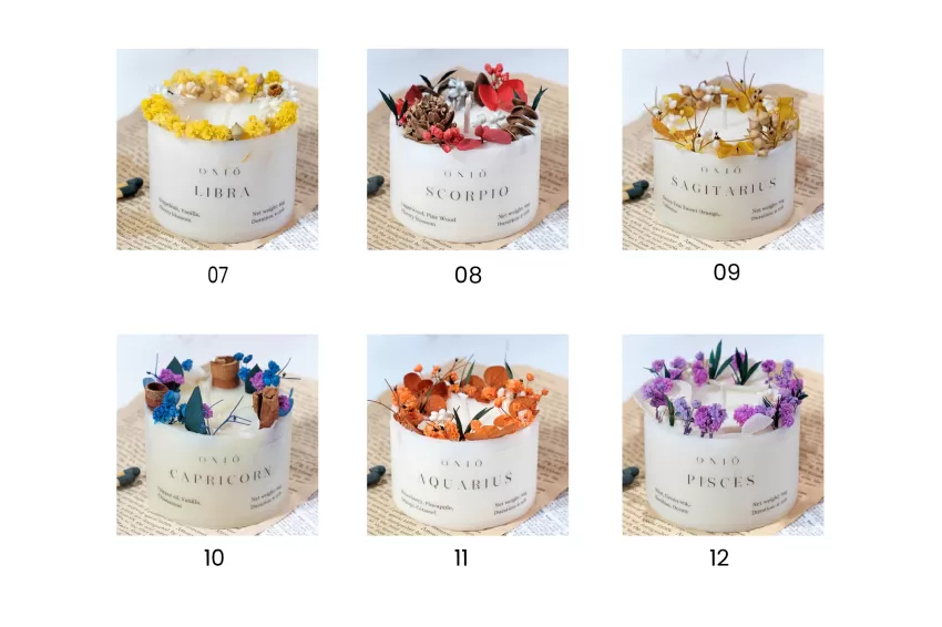 Horoscope Theme, Cylinder Dried Flowers Scented Candle, Corporate Gift