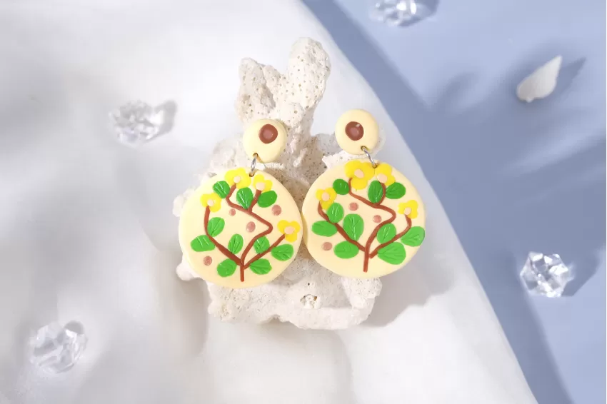 Boho Tree Vignette Clay Earrings, Striking Patterns, Safe Material, Non-Irritating, Prominent Highlight for the Face, Generous Beauty