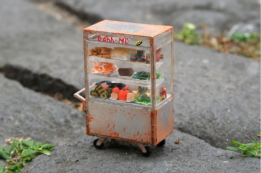 Vietnamese Bread Cart Magnet, Handmade Miniatures, Vietnam Food Gifts, Vietnamese Kitchen Decor, Unique Fridge Magnets