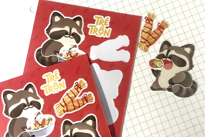 Sticker Tré Trộn, Gấu Mèo Ham Ăn, Nét Vẽ Đáng Yêu, Màu Sắc Sắc Nét, Không Phai Màu Sau Thời Gian Sử Dụng