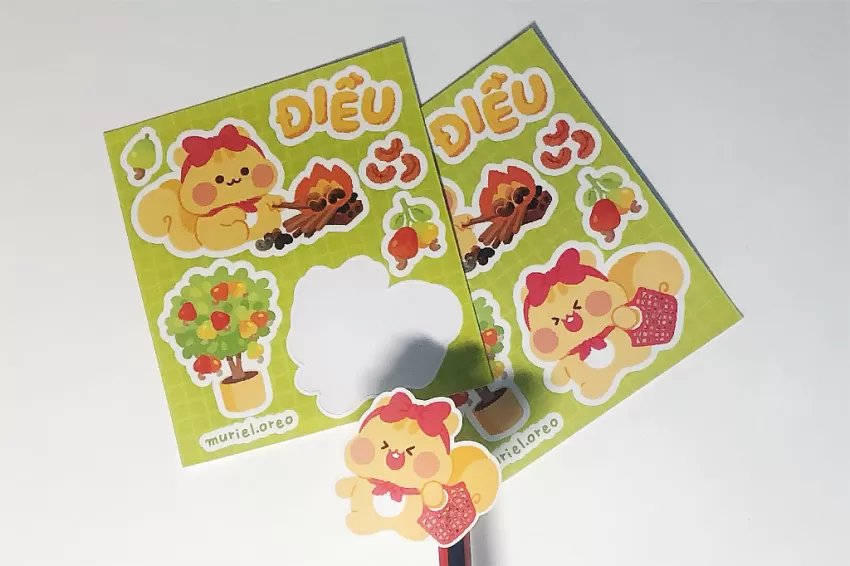 Sticker Điều, Độ Bền Cao, Màu Sắc Sắc Nét, Không Bị Bong Tróc, Thiết Kế Đáng Yêu, Hình Dán Chất Lượng