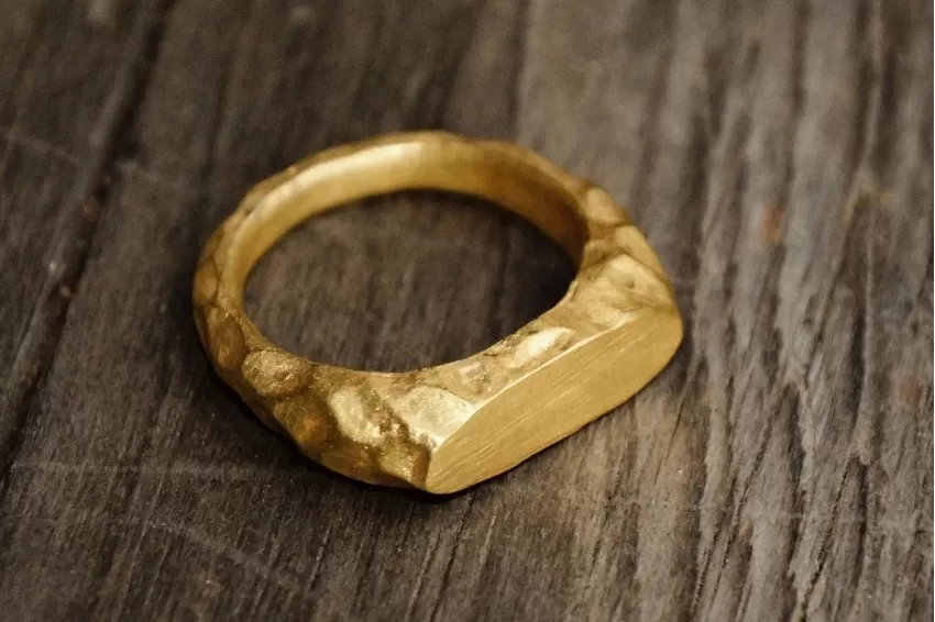 Nomad Ring Gold Plated Ring, Simple yet Elegant Accent, Unique Rough Design, Modern Style, Bright and Durable Gold Plating