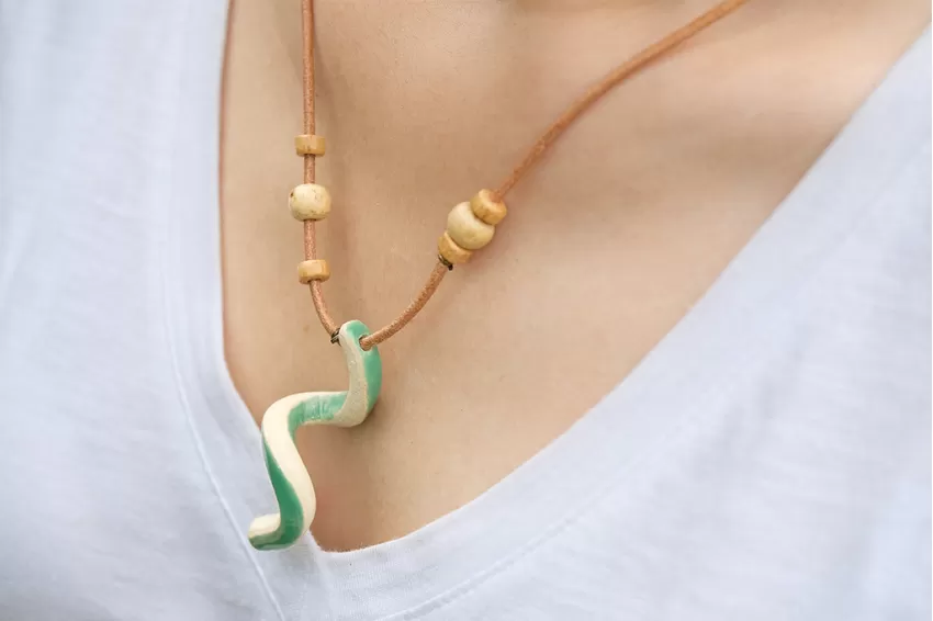 “Slender” Necklace, Ceramic Pendant, Unique Curved Shape, Quirky Accessory, A Gift For Unconventional Individuals